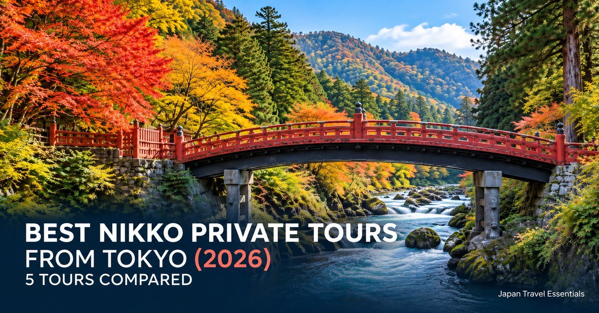Shinkyo Bridge in Nikko surrounded by vivid autumn foliage, featured image for a guide to private Nikko tours from Tokyo.